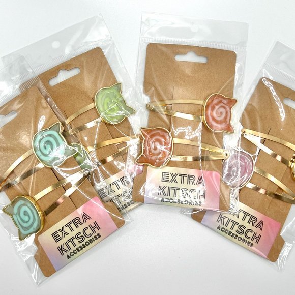 Trippy Kitty Cat Swirly Pop Hair Clips - Picture 7 of 7